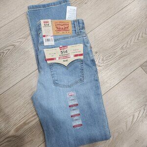 Levis 514 Straight Fit Jeans Blue Medium Wash Adjustable Waistband Recycled Cott